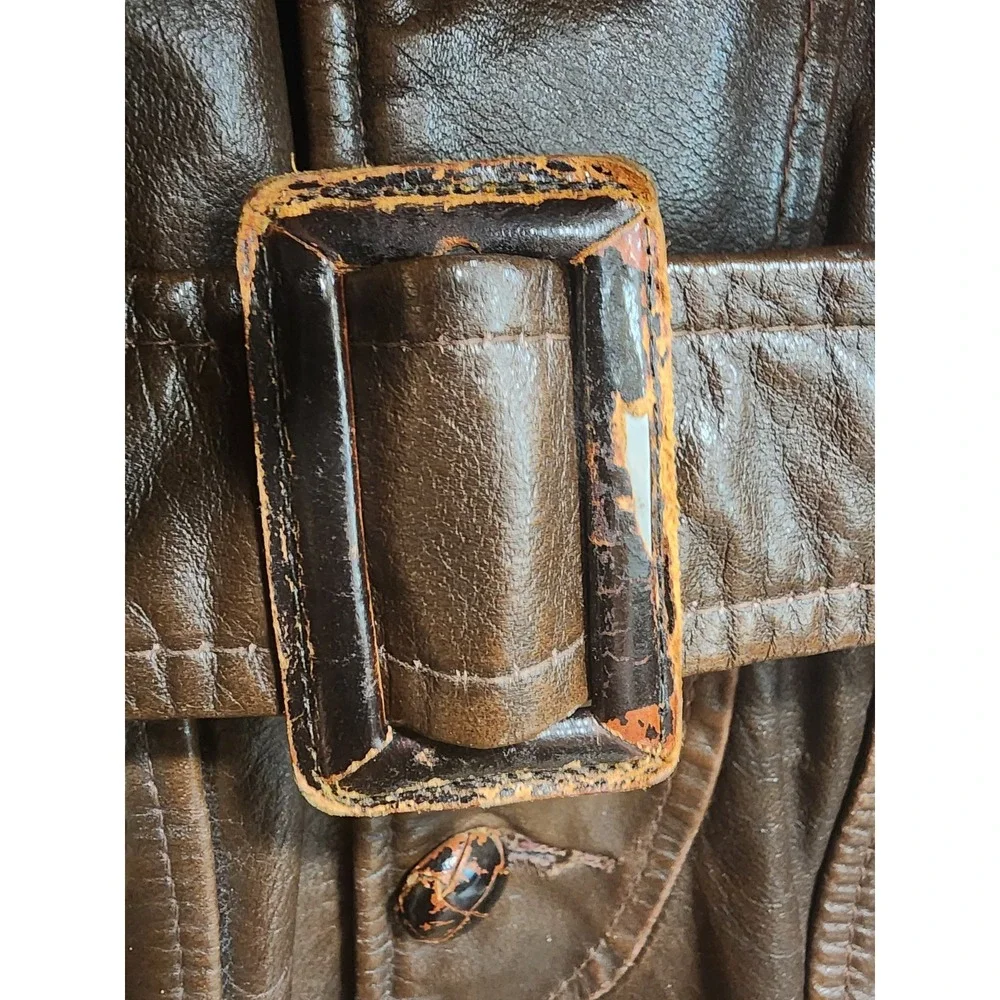 Vintage 1940s German Leather Trench Coat Mens L Brown Horsehide WW2 Officers